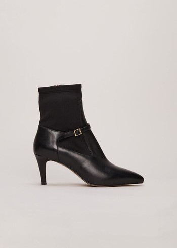 Phase Eight Leather Buckle Detail Sock Boots Black Australia | EJ0271493